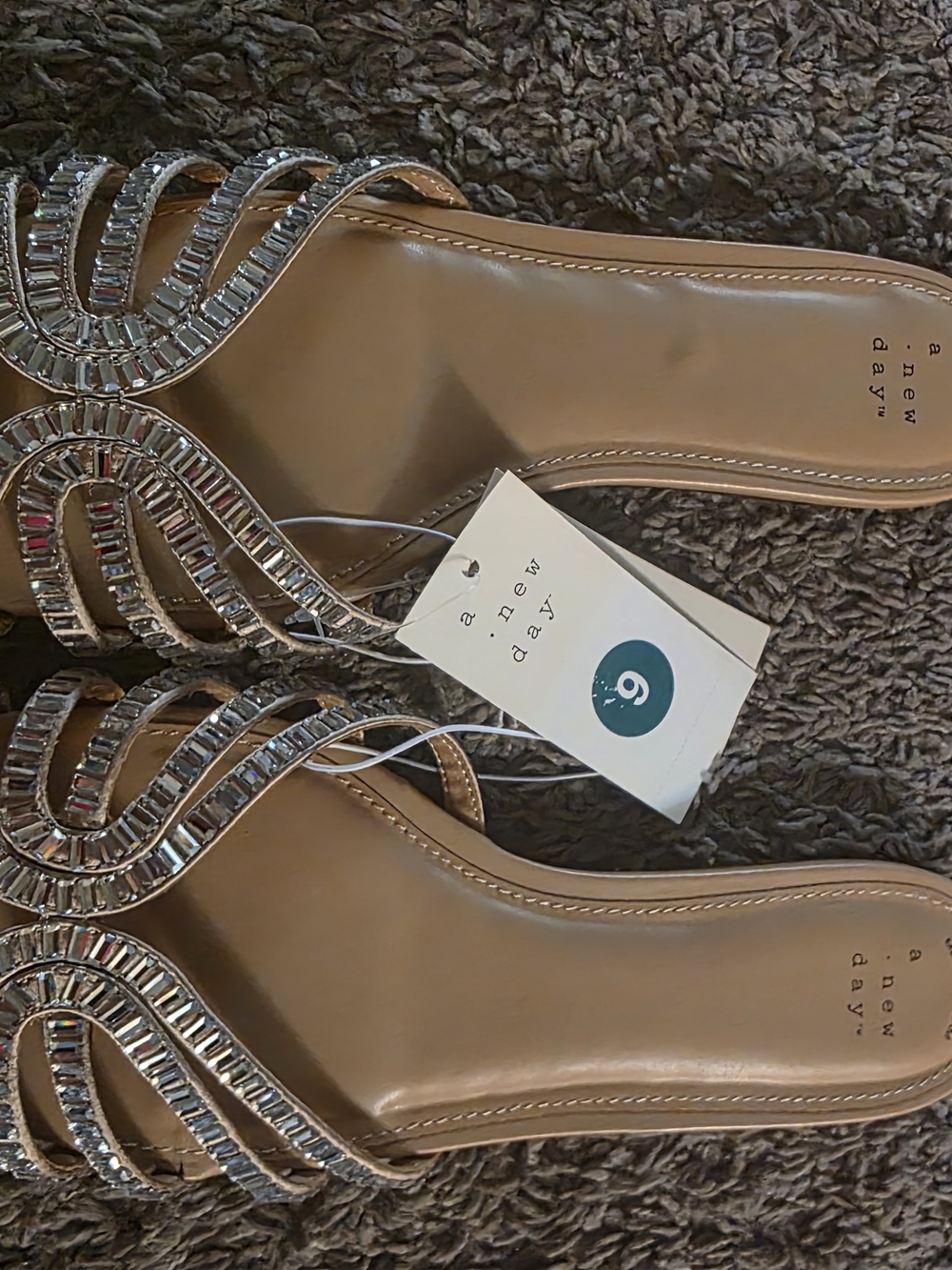 a new day Women's Tan Embellished Slide Sandals